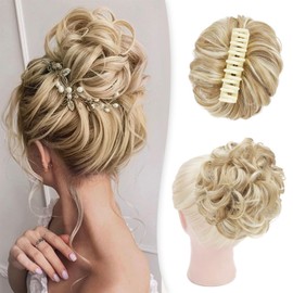 Foaoit Claw Clip Messy Bun Hair Piece for Women with Ponytail Synthetic Hair Bun Extensions Wavy Curly Hair Pieces for Updos Short Hair Accessories (Dirty Blonde)