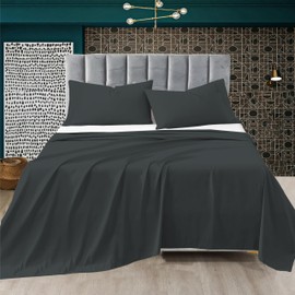 R&Z Plain Luxuary Polycotton Flat Sheets Single, Double, King, S King (Charcoal, Single)