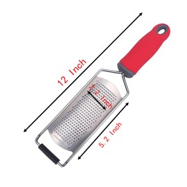 Heavy Duty Cheese Grater, 5.2 Inch x 2.2 Inch Wide Blade Stainless Steel Grater with Rubber Handle for Vegetables, Cheese and Lemon (Red)