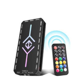 ARGB PWM Fan Hub with Controller RUIZHI 2-in-1 ARGB Controller Hub with 9 x 4-Pin PWM Fan Connectors & 5V 3-Pin Ports with Magnetic Base and SATA Power 18 Port for RGB Lighting/RGB Controller (Black)