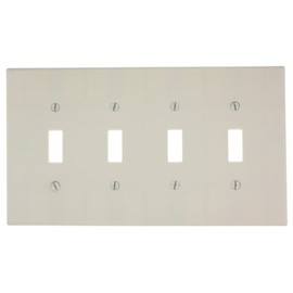 Leviton 80512-T 4-Gang Toggle Light Switch Wall Plate, Midway Size, Light Almond