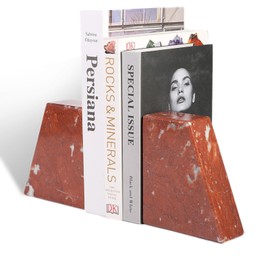 Koville Marble Bookends for Shelves, Large Bookends for Heavy Books, Non-Slip Heavy Duty Book Stopper for CD/Movies, Aesthetic Decorative Book Ends for Bookshelf Table Home Decor(Red)