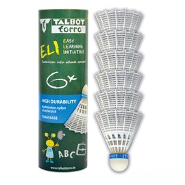 Talbot Torro Shuttlecock ELI, 6-pack, robust long-lasting school sport badminton shuttle, medium speed (medium blue), foam base, ideal for training with kids and youngsters, 469382