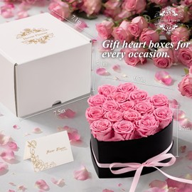Hover Flower 16 Forver Preserved Flowers in a Heart Box, Flowers for Her,Eternal Roses Flowers for Delivery Prime, Flowers Birthday Gifts for Women Mom Grandma Wife - Pink