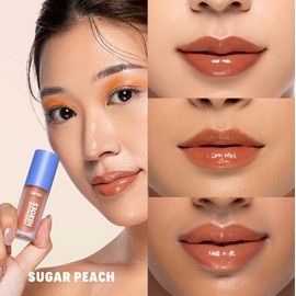 Handmade Heroes Aceite Labial Vegano Natural Con Escualano. Brillo Labial No Pegajoso. Brillo Labial Coreano Hidratante, Brillante Y Nutritivo - Melocotón Azucarado.
