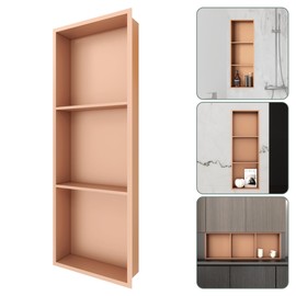 SUPERFLO Stainless Steel Shower Niche 12" X 36", No Tile Needed Recessed Niche Shower Three Shelves Organizer Bathroom for Bathroom Storage, Rose Gold