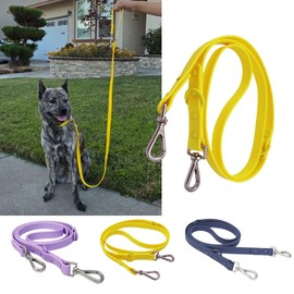 Waterproof Standard Dog Leash Strong 5 ft Coated Nylon Webbing with 2 Hooks (Yellow, Medium (length 5 1/2 ft, Width 3/4"))