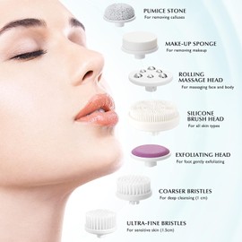 Facial Cleansing Brush Face Scrubber: COSLUS 7in1 JBK-D Electric Exfoliating Spin Cleanser Device Waterproof Deep Cleaning Exfoliation Rotating Spa Machine - Electronic Skin Care Wash Spinning System
