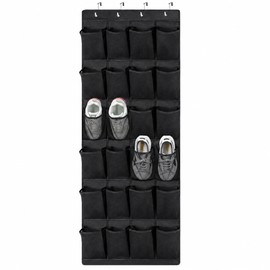 Over The Door Shoe Organizer with 24 Large Mesh Pockets | Space Saving Closet Storage Rack