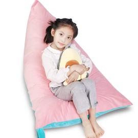 LOLOMLO Stuffed Animal Storage Bean Bag Chair Cover, Velvet Pink Lake Blue Plush Toy Storage Stuff and Sit Seat for Kids/Teens/Adults, 52" x 31" Extra Large Triangle Floor Sofa, 200L/52Gal, Cover Only