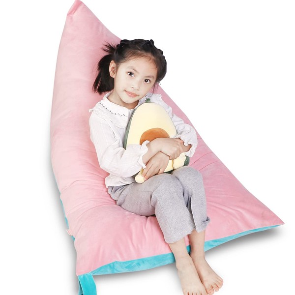 LOLOMLO Stuffed Animal Storage Bean Bag Chair Cover, Velvet Pink