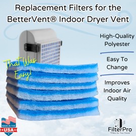FilterPro 6-Pack of Polyester Filters for BetterVent Indoor Dryer Vent | Clean Laundry Room Air | Made in The USA