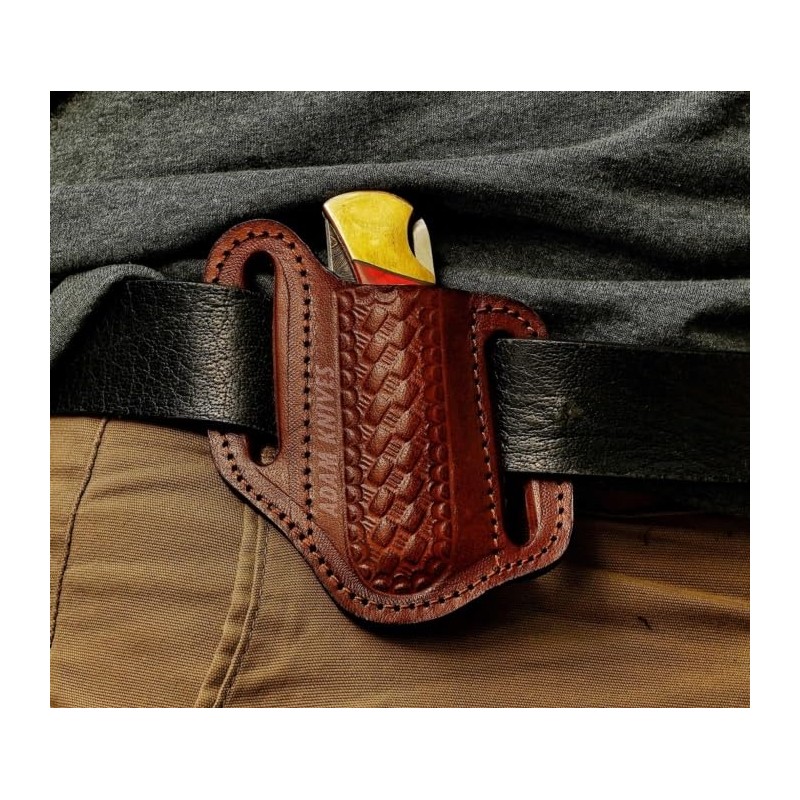 ADAM KNIVES Leather Pocket Knife Sheath For Belt, Slanted Sheath,