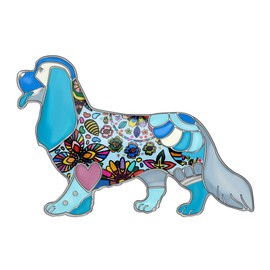 BONSNY Enamel Alloy King Charles Spaniel Dog Brooch Pins Jewellery for Women Girls Dress Scarf Accessories Gift (Blue)