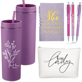 Funnymoom 6 Pcs Boss Appreciation Gift Set for Lady Women Best Boss Ever Gift 16 oz Plastic Tumbler Makeup Bag A6 Notepad and Pens Set for Female Boss Birthday Gifts Xmas Office Present