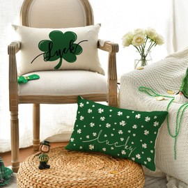 AVOIN colorlife St Patrick's Day Lucky Clover Throw Pillow Covers, 12 x 20 Inch Green Luck Decoration for Sofa Couch Set of 4