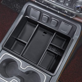 TACOBRO Full Center Console Organizer Compatible with 2014-2018 Sierra 1500 /Silverado 1500 Accessories 2015-2019 Silverado/Sierra 2500 3500HD Compartment Cover Insert Tray Storage, Black