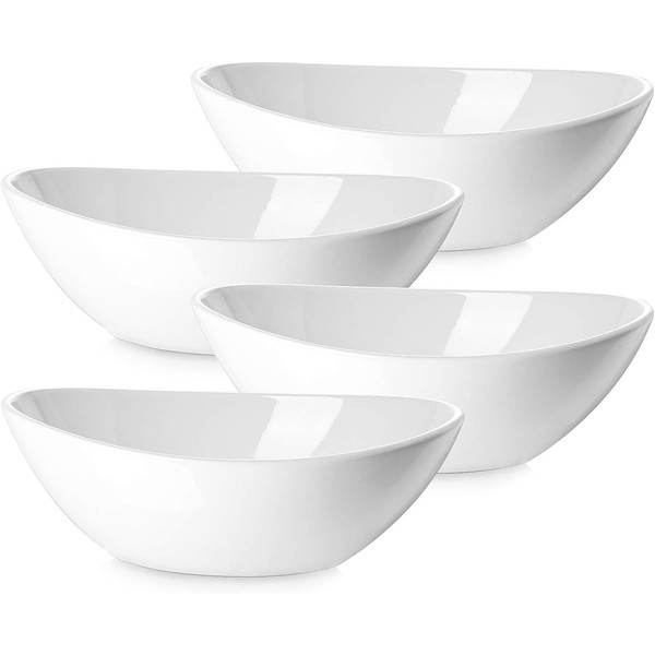 DOWAN 9" Serving Bowls, Large Thanksgiving Serving Dishes for Wedding and Dinner Parties, 36 Oz for Salad, Side Dishes, Pasta, Oval Shape, Microwave & Dishwasher Safe, Set of 4, White