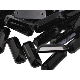Allstarco 19x7mm Jet Black CH37 Flat Back Sew On Rectangle Baguette Beads Acrylic Rhinestones Sewing Plastic Gems with Holes for Jewelry, Clothes Embelishments, Shoes, Cosplay Crafts 50 Pcs