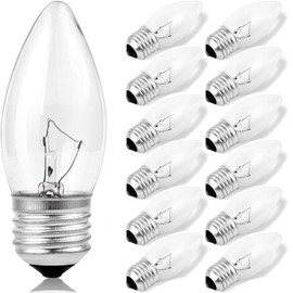 (12pack) 60W Incandescent Torpedo Tip Chandelier - 60W Equivalent Medium E26 Candelabra, TipIncandescent Clear Dimmable Light Bulbs and Medium E26 Base,Transparent Candle Light Bulbs for Chandeliers
