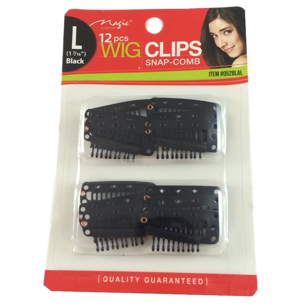 Magic 12pc Wig Clips Snap-Comb #052 (Large, Black)