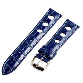 Clockwork Synergy, LLC 18mm Rally 3-hole Croco Navy Blue/White Leather Interchangeable Replacement Watch Band Strap