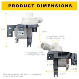 W10581874 Washing Machine Drain Pump Replace AP6023189 AP5949627 3449735 drain pump Fix washing machine noise or leaks and drainage issues Compatible with Maytag Kenmore Whirlpool pump 10-Year Qa