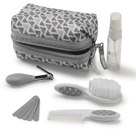 Safety 1st Baby Grooming Kit – Reversible Zippered Case with Brush, Comb, Nail Clippers & Emery Boards – BPA-Free Essentials for Newborns & Toddlers - Grey