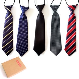 Elesa Miracle Pre-Tied Elastic Neck Strap Tie Little Boys Necktie Value Set of 5 (Set A), One Size
