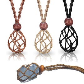 Floatdream 3 Pieces Adjustable Cord Cage Fishnet Necklace Cord, Necklace Cord Empty Stone Holder, Crystal Necklace Holder, for Necklaces, Gemstones (Net Bag Size 30-35 mm), Cord