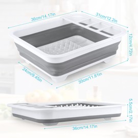 QOUBNIC Foldable Dish Drainer with Foldable Cutlery Divider Portable Tableware Organiser for Camping Crockery Caravan