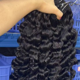 Cambodian Human Hair in Bundles Natural Raw Hair Original Human Hair Deep Curly Bundlesstyle: Body Wave, color: Black, Stretched Length: 12 inches
