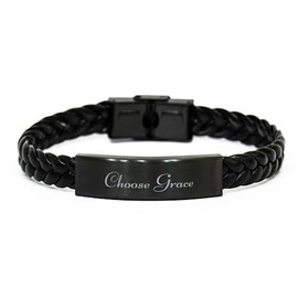 Choose Grace Bracelet for Him Her Men Women Braided Leather Bracelet Black