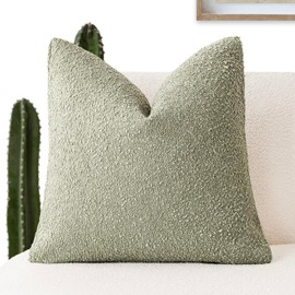 Foindtower Decorative Textured Boucle Throw Pillow Covers Accent Solid Pillow Cases Neutral Soft Cozy Couch Cushion Case for Chair Sofa Bedroom Living Room Home Decor 24x24 Inch,1PC,Dirty Sage Green
