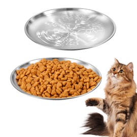 YUXIANLB 2Pcs Stainless Steel Cat Dishes, Wide Whisker Friendly Cat Shallow Food Bowl, Flat Pet Plate for Small Pets Wet & Dry Food and Water Bowls Relief of Whisker Fatigue- 5.5 inches