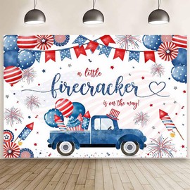 MEHOFOND 7x5ft 4th of July Baby Shower Backdrop Little Firecracker On The Way Photography Background Red White and Due Patriotic Oh Baby Party Decor Independence Day Baby Shower Banner Photo Props