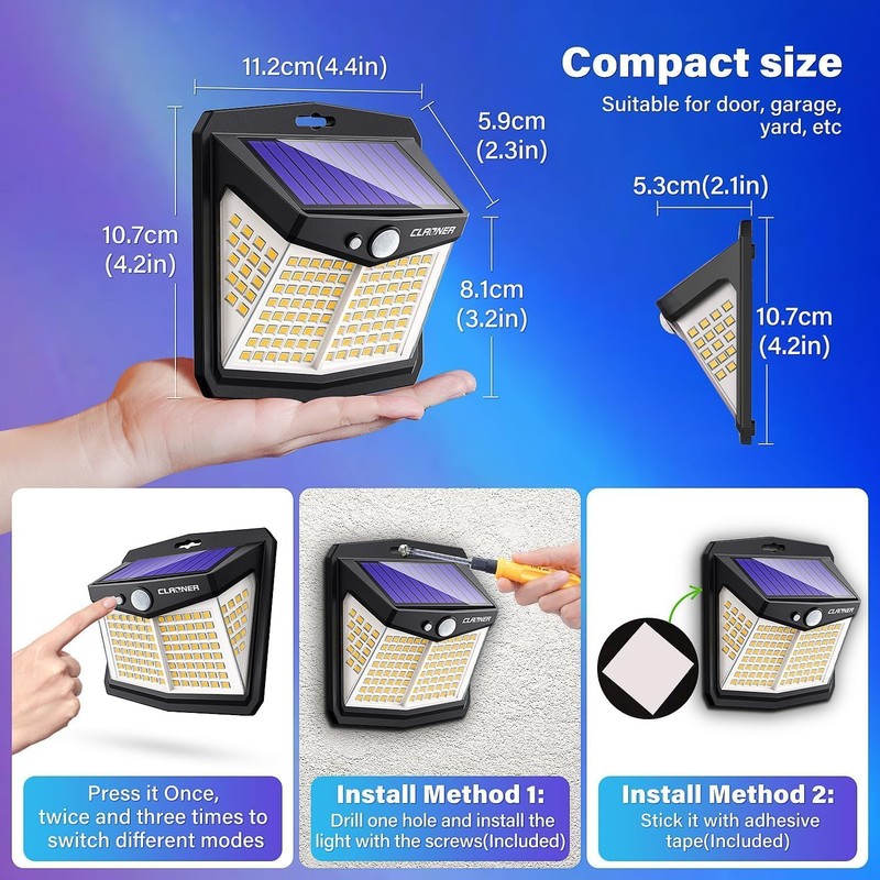 CLAONER Solar Motion Sensor Lights Outdoor, 12 Pack Solar Fence
