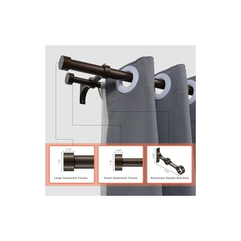 Lwiiom Double Curtain Rods with Aluminum End Cap and Full