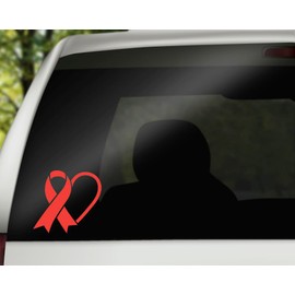 Heart Disease Ribbon with Heart Vinyl Decal | Red | Made in USA by Foxtail Decals | for Car Windows, Tablets, Laptops, Water Bottles, etc. | 4.5 x 4.1 inch