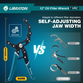 LIBRATON Oil Filter Wrench, 30 cm (12 Inch) Oil Filter Tool, Quick Adjustable Oil Filter Pliers with Spring Structure (60-120 mm Opening), One-Handed Operation, for Cars, Motorcycles and Trucks