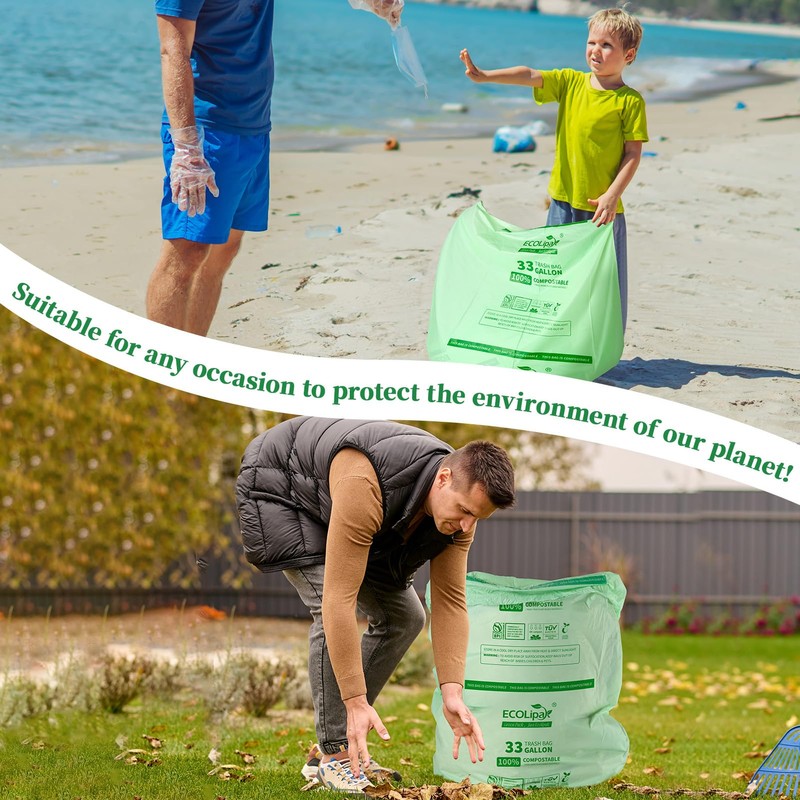 ECOLipak 33 Gallon Compostable Trash Garbage Bags, 50 Count (2