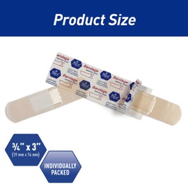 MED PRIDE Sheer Bandages Latex Free for Sensitive Skin Sterile Non Stick Pad Hypoallergenic Adhesive First Aid Strip Bandages for Wound Care 100 Pieces (3/4” x 3”)