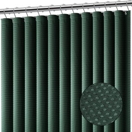 Clara Clark Hunter Green Shower Curtain - Waterproof Shower Curtains for Bathroom, Waffle Shower Curtain Fabric, Thick Bathroom Curtain, Fabric Shower Curtain 72x72, Hotel Quality Cloth Shower Curtain