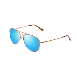 Coyote Classic II Metal Polarized BiFocal Sunglasses 1.50 Gold Brown/Blue Mirror Men Women Trendy Sunglass Readers Designer