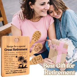Retirement Gifts for Woman/Men 2025, Happy Retirement Bamboo Cutting Board Set for Colleagues, Friends, Teachers, Bosses, Parents, Family - Recipe for a Special Great Retirement.