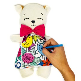 GATO DE PELUCHE didáctico y divertido con 3 vestidos mandala para colorear lavables y reutilizables incluye set de plumones Regalo inolvidable para niños y niñas creativos, juguete educativo