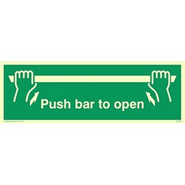 Viking Signs SA396-L15-PV "Push Bar To Open" Sign, Photoluminescent Sticker, 50 mm H x 150 mm W