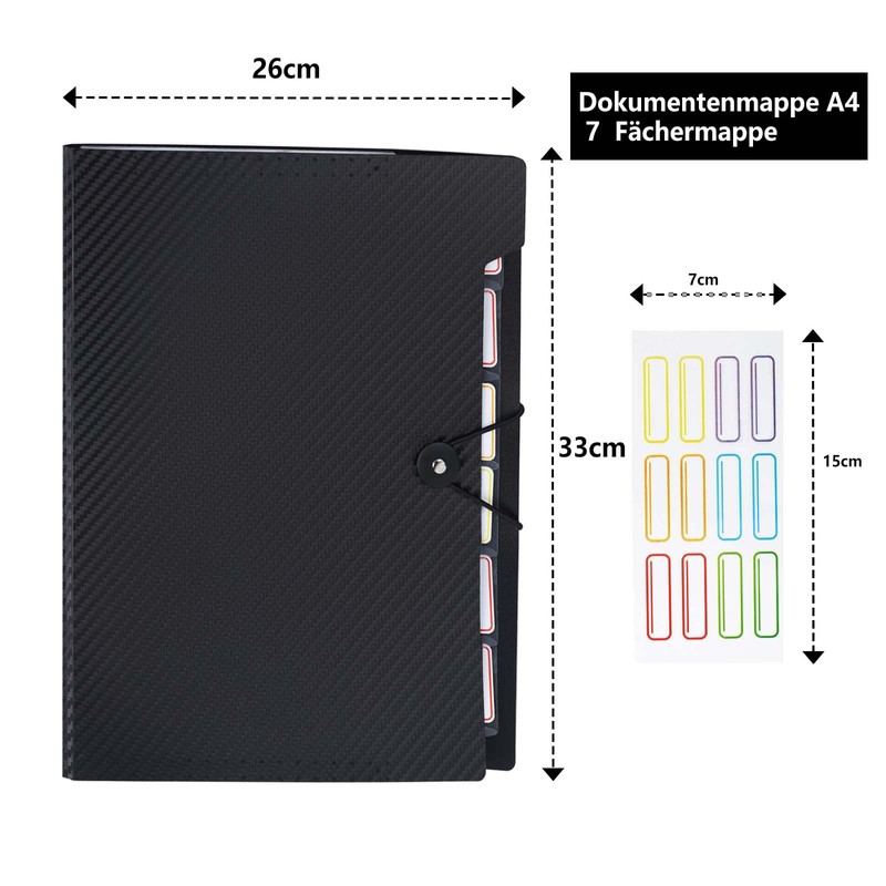 DoocliB Document Folder A4 7 Compartments, Expanding File with Labels,