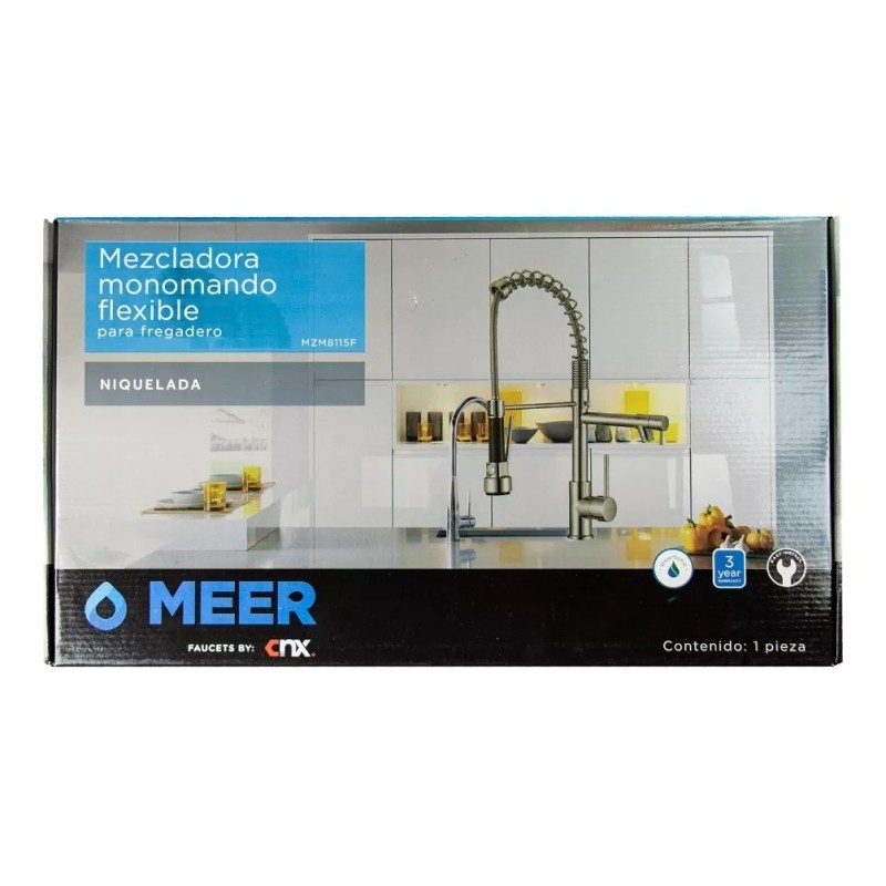 Cnx Mezcladora Flexible Monomando Para Fregadero Niquelado