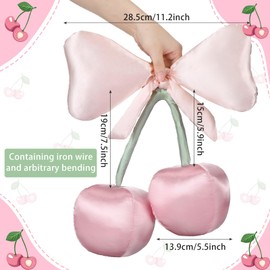 Beeveer Satin Bow Pillow Cherry Throw Pillow Aesthetic Cute Coquette Room Decor Funny Preppy Cherry Cushions for Bedroom Living Room Sofa Bed Chair Decoration